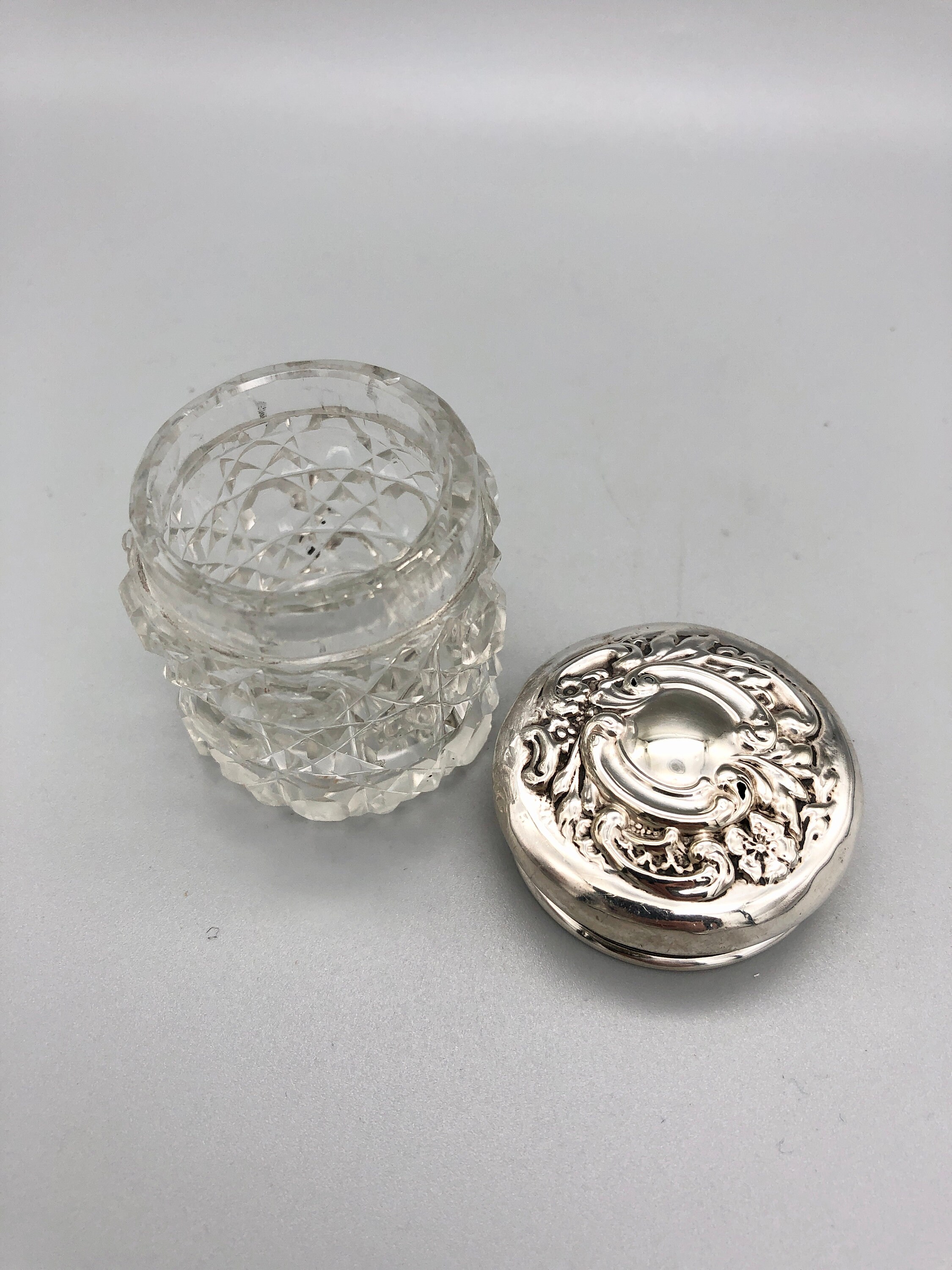 Edwardian Cut Glass Dressing Table Pot W/ Sterling Silver Lid Etsy