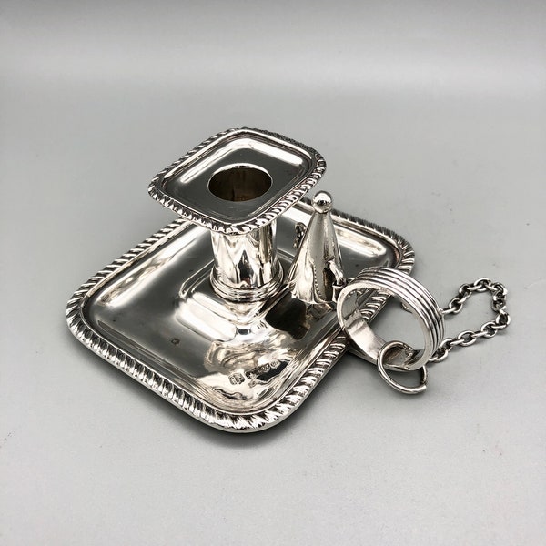 Edwardian Sterling Silver Small Chamberstick w/ Snuffer, Nathan & Hayes, Chester, 1904