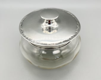 Cuenco para polvo de cristal y plata esterlina de Jorge V con espejo incrustado, Birmingham, 1911