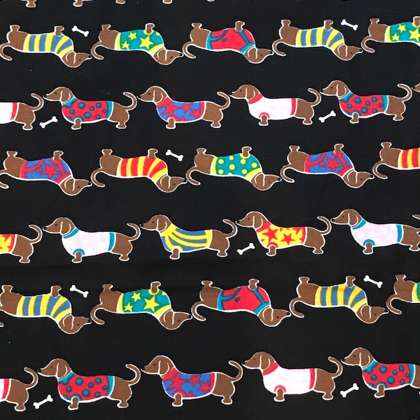 Dachshund sausage dog cotton fabric, oop fabric cute to boot Robert Kaufman, colorful dog fabric