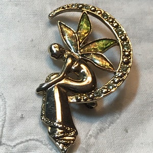 Fairy MOon BRooch FAiry PIn HAlf MOon BIntage FAiry BRooch