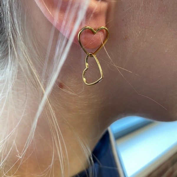 Boucles d’oreilles Coeurs enlacés Acier inoxydable Doré ou argenté Cadeau femme