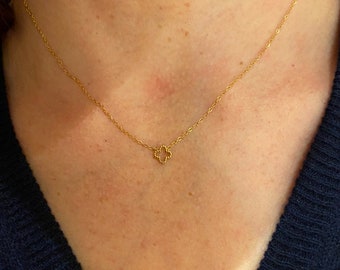 Glücksklee-Halskette aus Edelstahl, Geschenkidee, Damenschmuck, feine Halskette