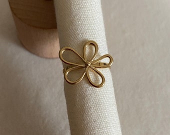 Golden Adjustable Flower Ring Stainless Steel