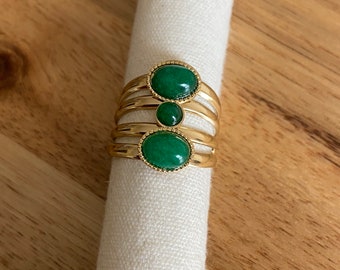 Bague Réglable Verte et dorée Acier Inoxydable Esprit été Cadeau femme Soleil