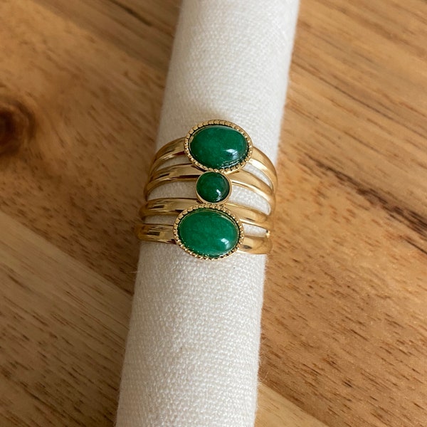 Verstelbare groene en gouden ring van roestvrij staal Zomergeest Cadeau voor dames Zon