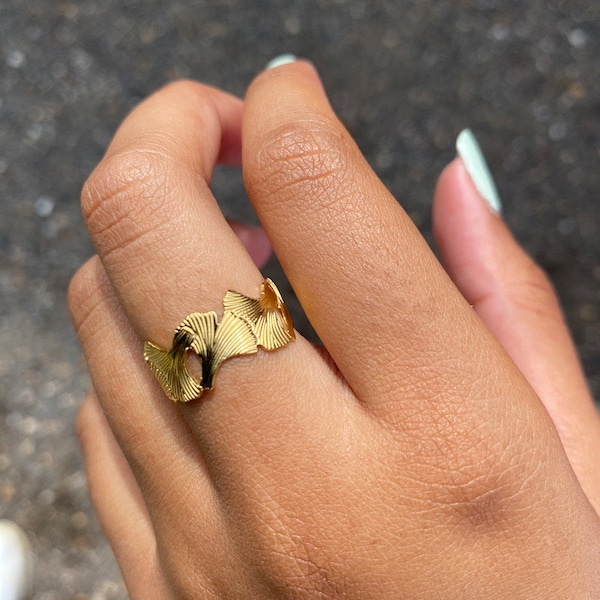 Lotus ring Minimalist ring Gold color Adjustable Stainless steel