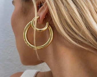 Thick Hoop Earrings Several diameters available Gold Color Stainless Steel