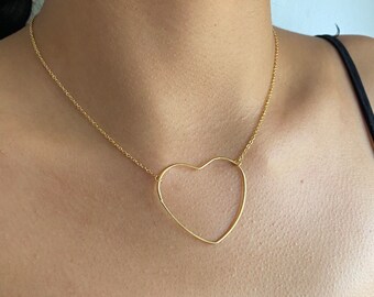 Fine golden heart necklace, stainless steel chain, gift idea, women's jewelry, fine necklace, Christmas gift