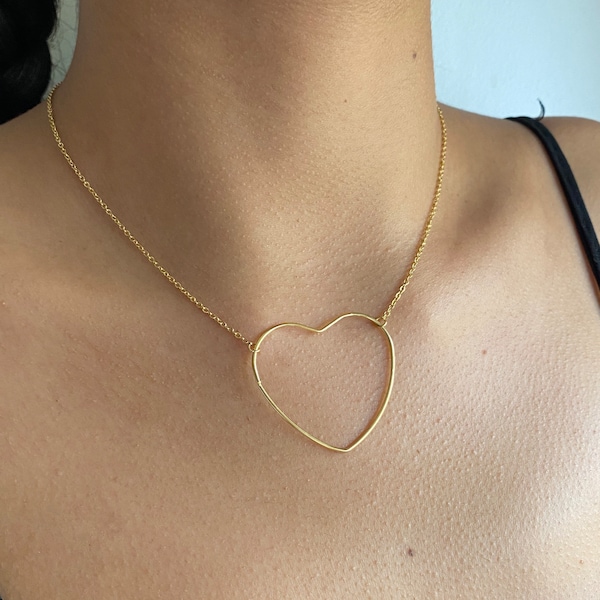 Collier coeur doré fin, chaîne en acier inoxydable, idée cadeau, bijou femme, collier fin, cadeau Noël