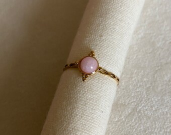 Anello minimalista Pietra Quarzo rosa Acciaio inossidabile Colore oro Regolabile Regalo da donna