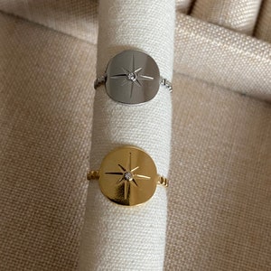 North Star Ring in Gold or Silver Stainless Steel Adjustable Women's Gift image 1