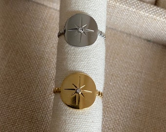 North Star Ring in Gold or Silver Stainless Steel Adjustable Women's Gift