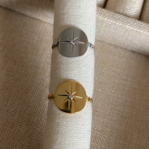 North Star Ring in Gold or Silver Stainless Steel Adjustable Women's Gift
