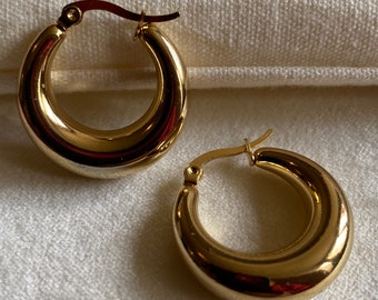 Thick Hoop Earrings 750/1000 Gold Plated Women's Gift