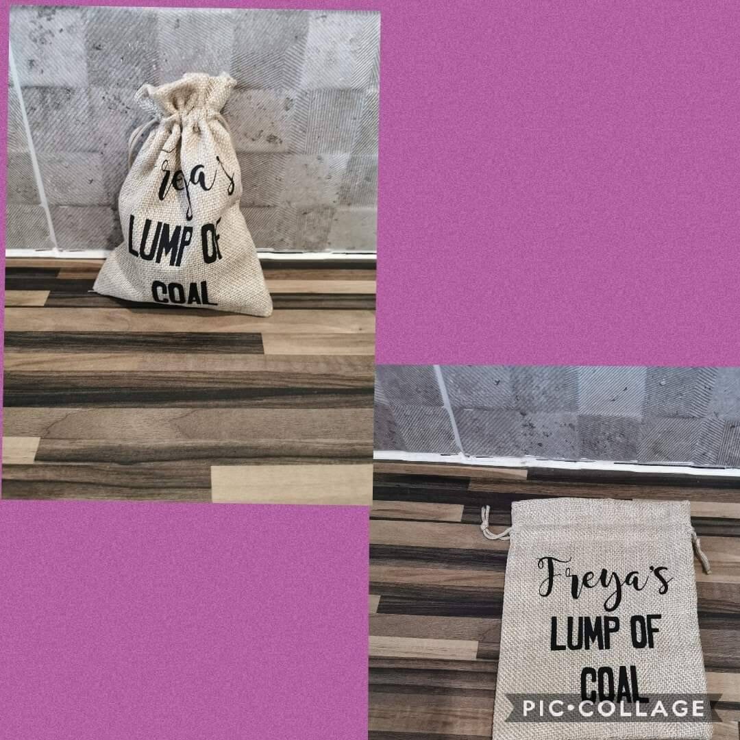 Personalised Lump of Coal Bag, Novelty Christmas, Hessian Small Bag, Holiday Humour, Seasonal
