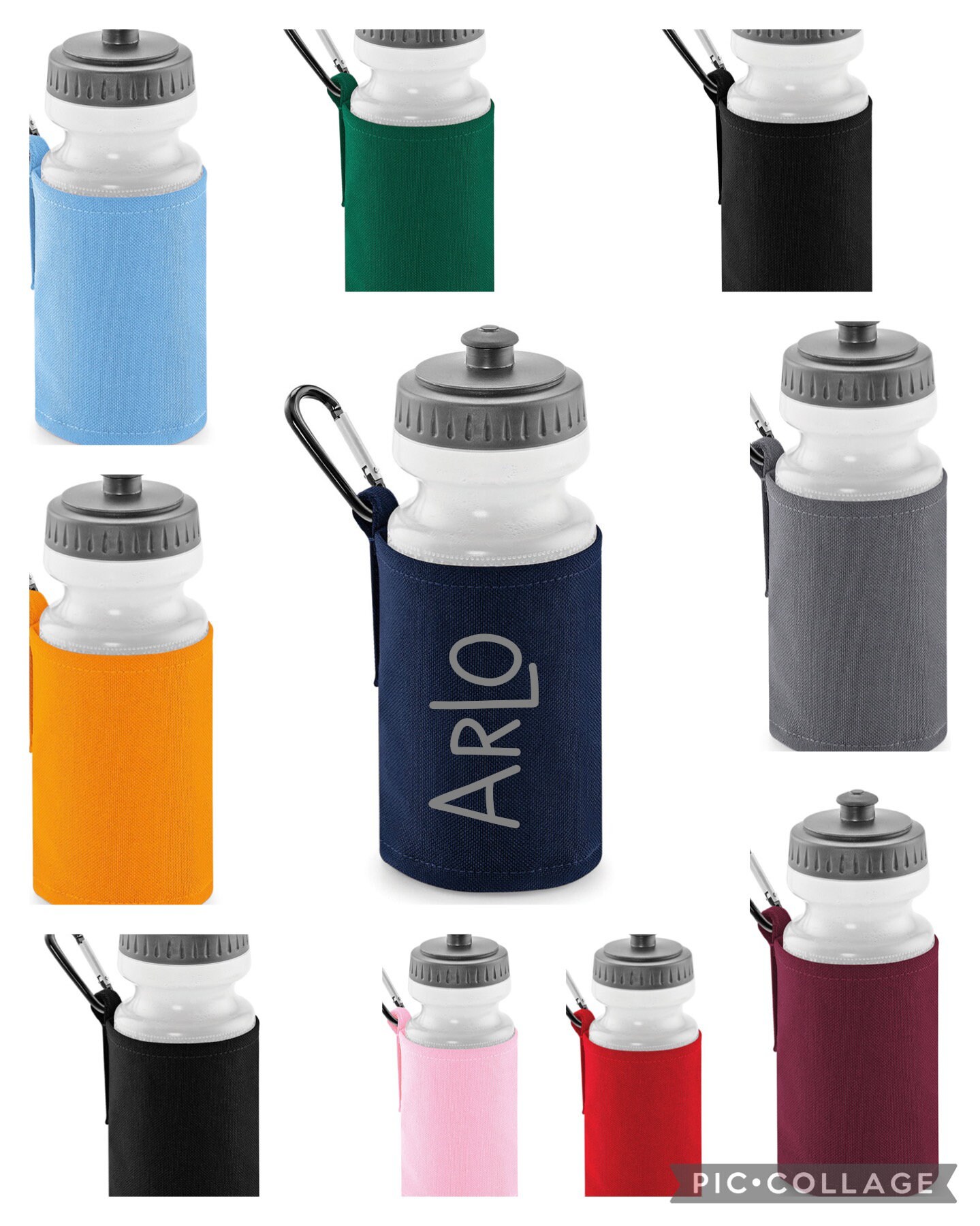 Personalised water bottle with coloured case Etsy