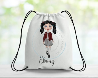 Personalised School Girl drawstring bag| PE bag|Nursery Bag|spare clothes bag welly bag