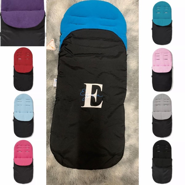 Water proof Personalised Universal Footmuff, coseytoes for pushchair, buggies with fleece lining, black external cover