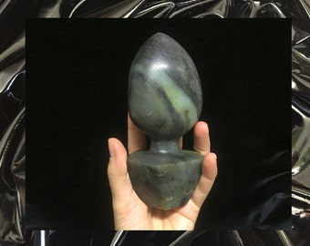 Stone Buttplug Sculpture -- soft green & grey