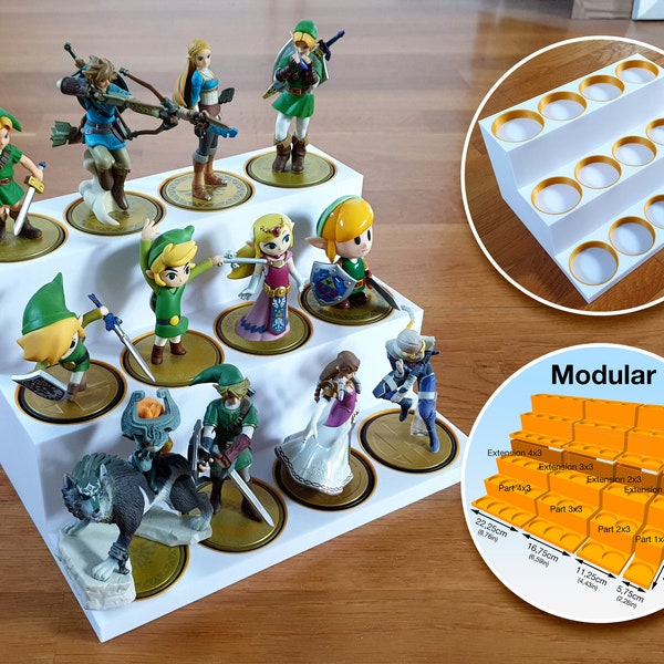 Présentoir de figurine modulaire avec anneaux colorés en option (fichiers d'impression 3D)