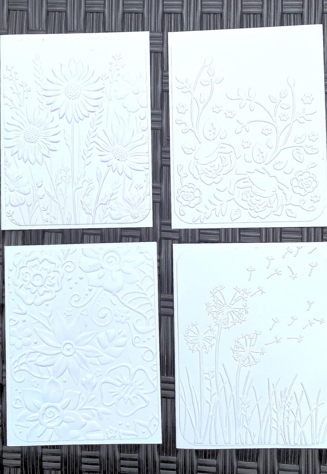 Embossed Floral Greeting Card Set of 4: Dandelion, Rose, Daisy ...