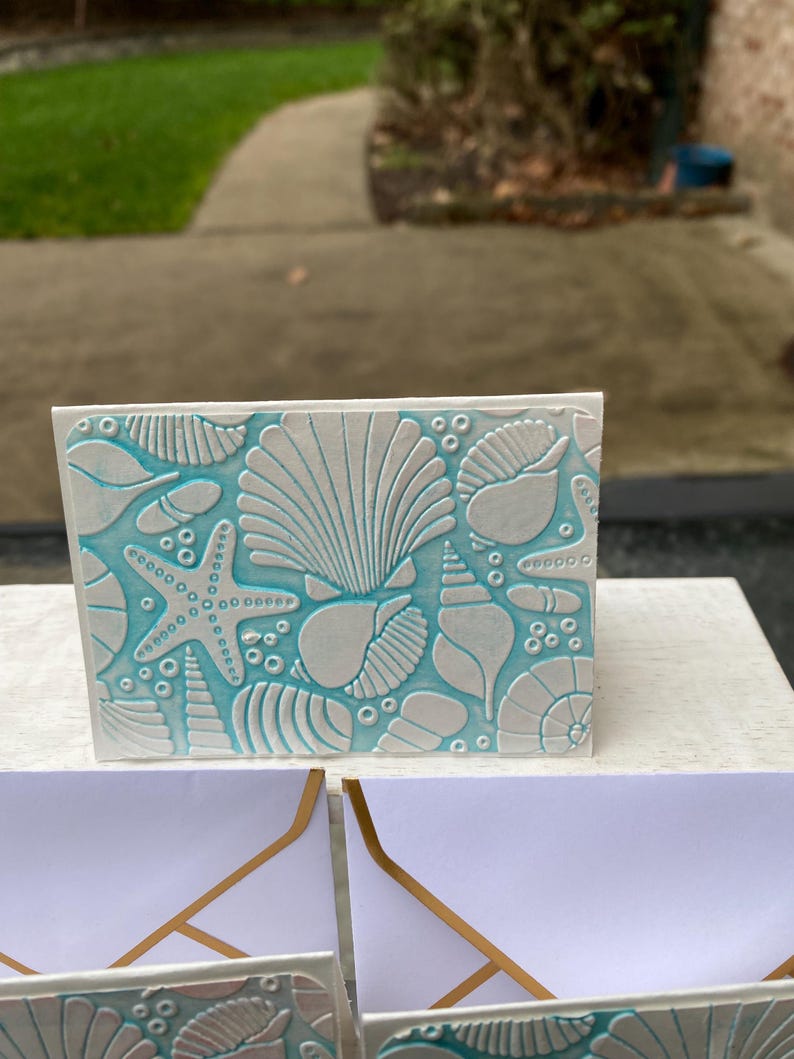 Embossed Sea Shell Note Card Set: Mini Blank Cards With Gold Envelopes ...
