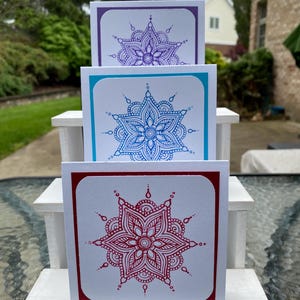 Hand Stamped Mandala Card Set: Zen Henna Design, Set of 3