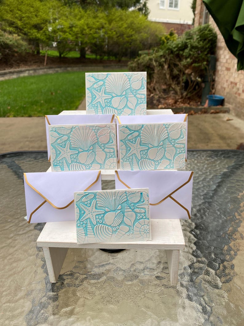 Embossed Sea Shell Note Card Set: Mini Blank Cards With Gold Envelopes ...