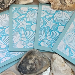 Teacher Appreciation Gift Set , 5 Beach Theme Note Cards, End of School Gift for Teacher, Seashell Cards, Coastal Stationery, Embossed cards