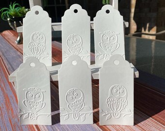 Embossed Owl Gift Tags: Set of 6 with Ribbon