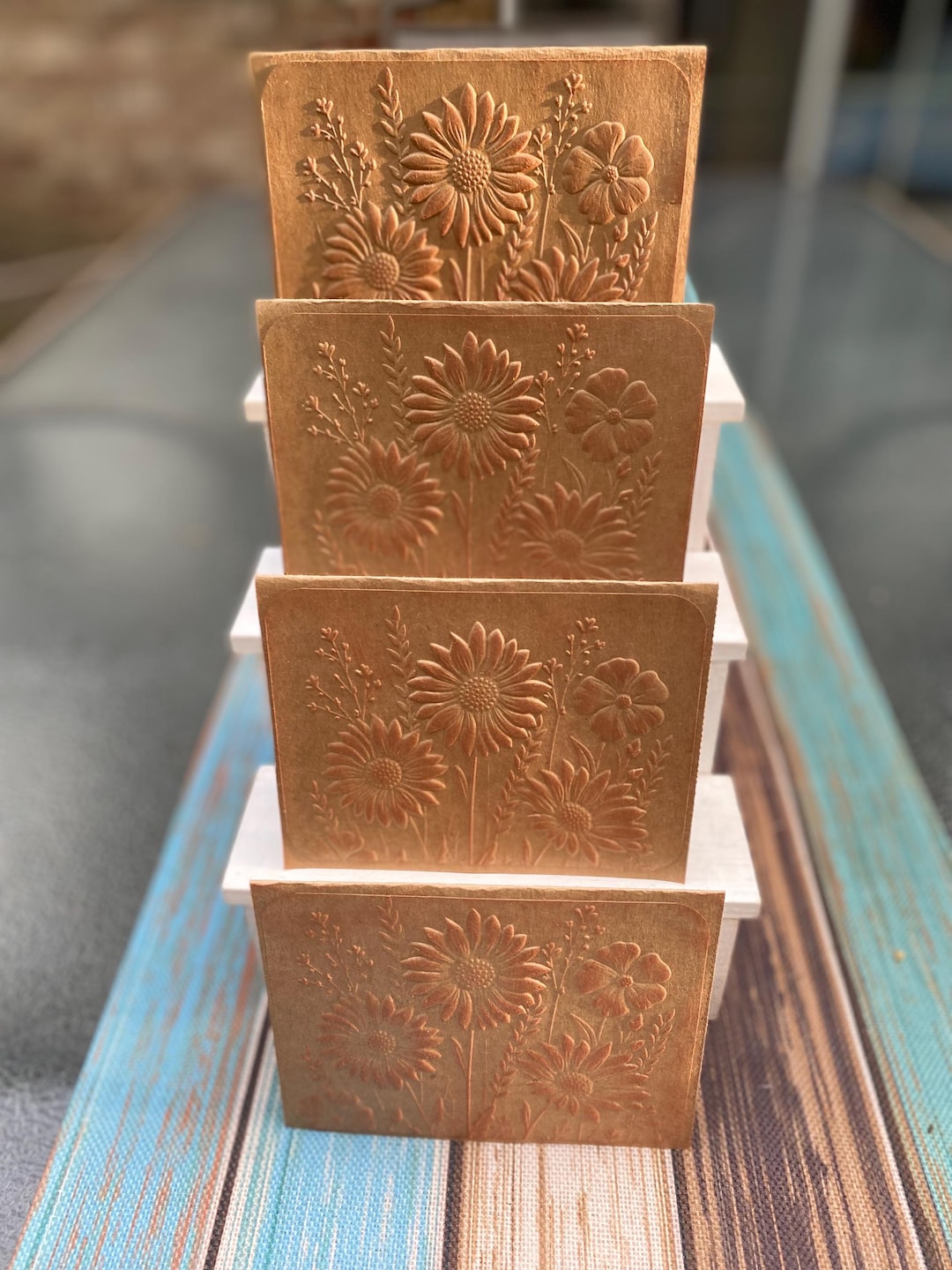 Embossed Fall Flower Note Card Set: Antique Gold Shimmer, 4 Blank Cards ...