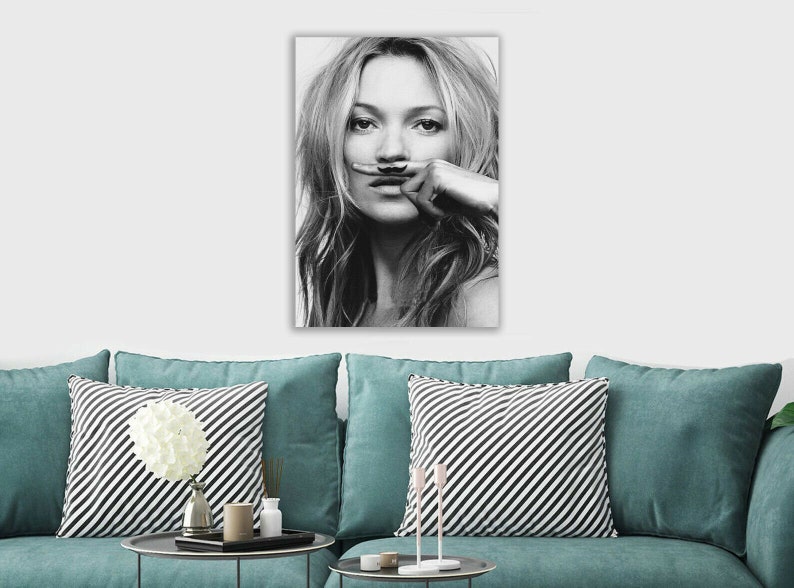 Various sizes Kate Moss Moustache Canvas Rolled Wall Art Print