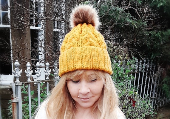 Hand Knitted Woman Bobble Hat With 