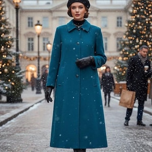 Vintage 70-tals Pendleton 350 storlek 14 blågrön ullkappa i full längd från USA