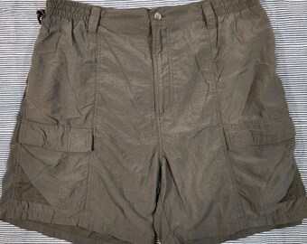 Vintage 90 Pflueger XL 70 Brown Green Nylon Cargo Fishing Hiking Outdoor Shorts