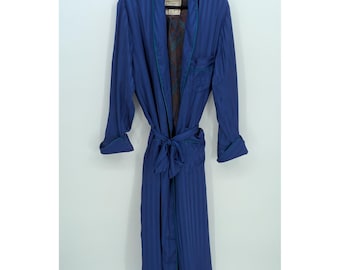 Number 1 London S/M Vintage Paisley Lined Wrap Tie Blue Satin Striped Lux Robe