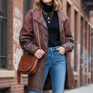 Vintage Pelle 325 Med/Lg Brown Genuine Leather Patchwork Snake Print Jacket NYC