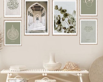 Beautiful set of 6 Islamic print | mosque and nature | modern islamic art | green Islamic art | islamic prints