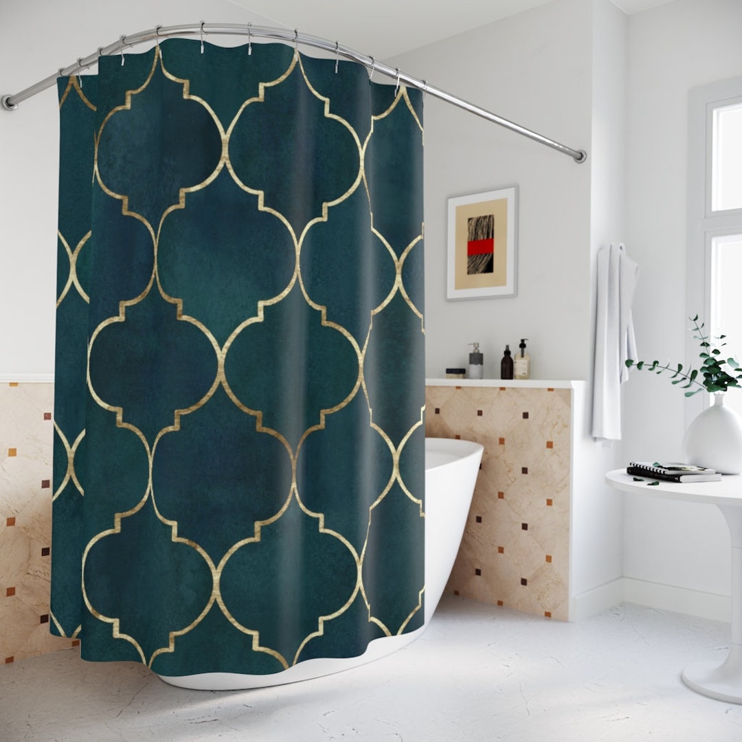 Shower Curtain Green and Gold Moroccan Shower Curtain Etsy