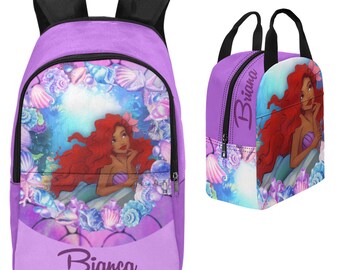 Personalized Mermaid Backpack with front pocket Black Mermaid school bag Black Ariel Backpack Black girl mermaid back to school