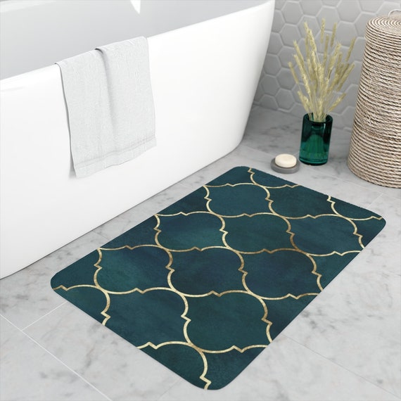 Bath Mat Green and Gold Moroccan Bathroom Mat - Etsy