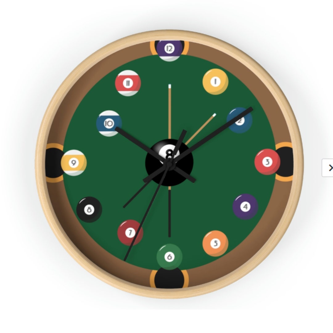 Pool Clock, Pool Table Clock, Pool Theme Round 10 Clock, Wood Etsy