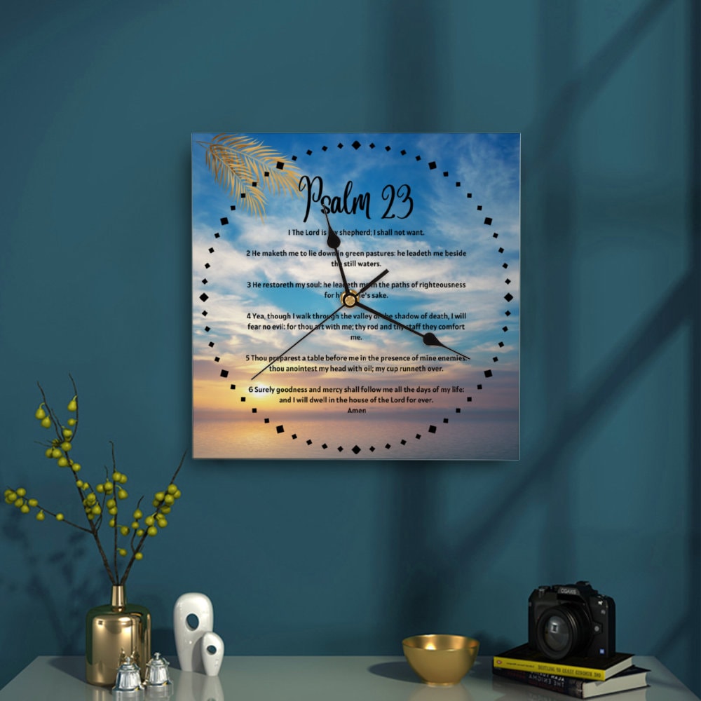 Psalm 23 Clock, Prayer Clock, 11/12/15 Square Non-ticking Wooden Wall ...