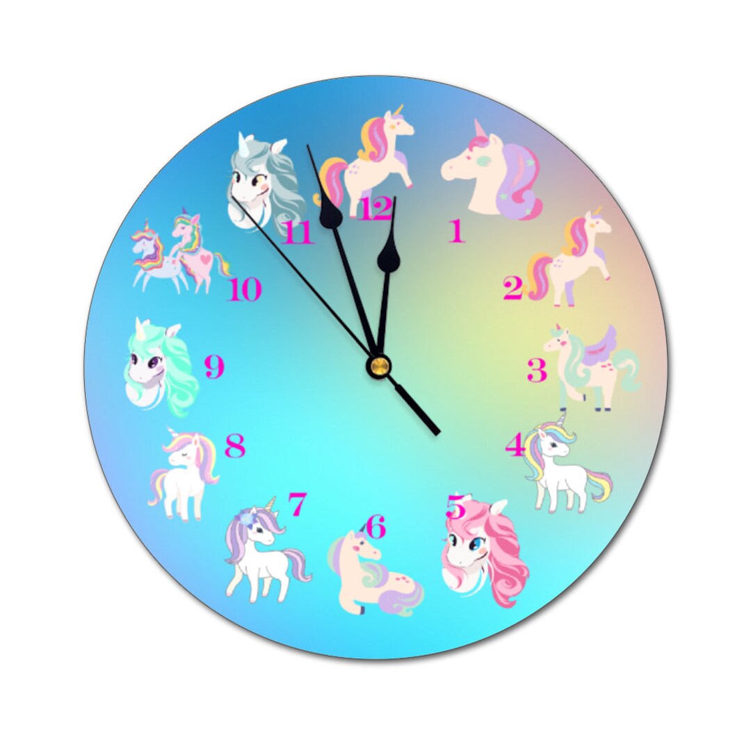 Unicorn Clock Girl's Nursery Clock Round Nonticking PVC Etsy UK
