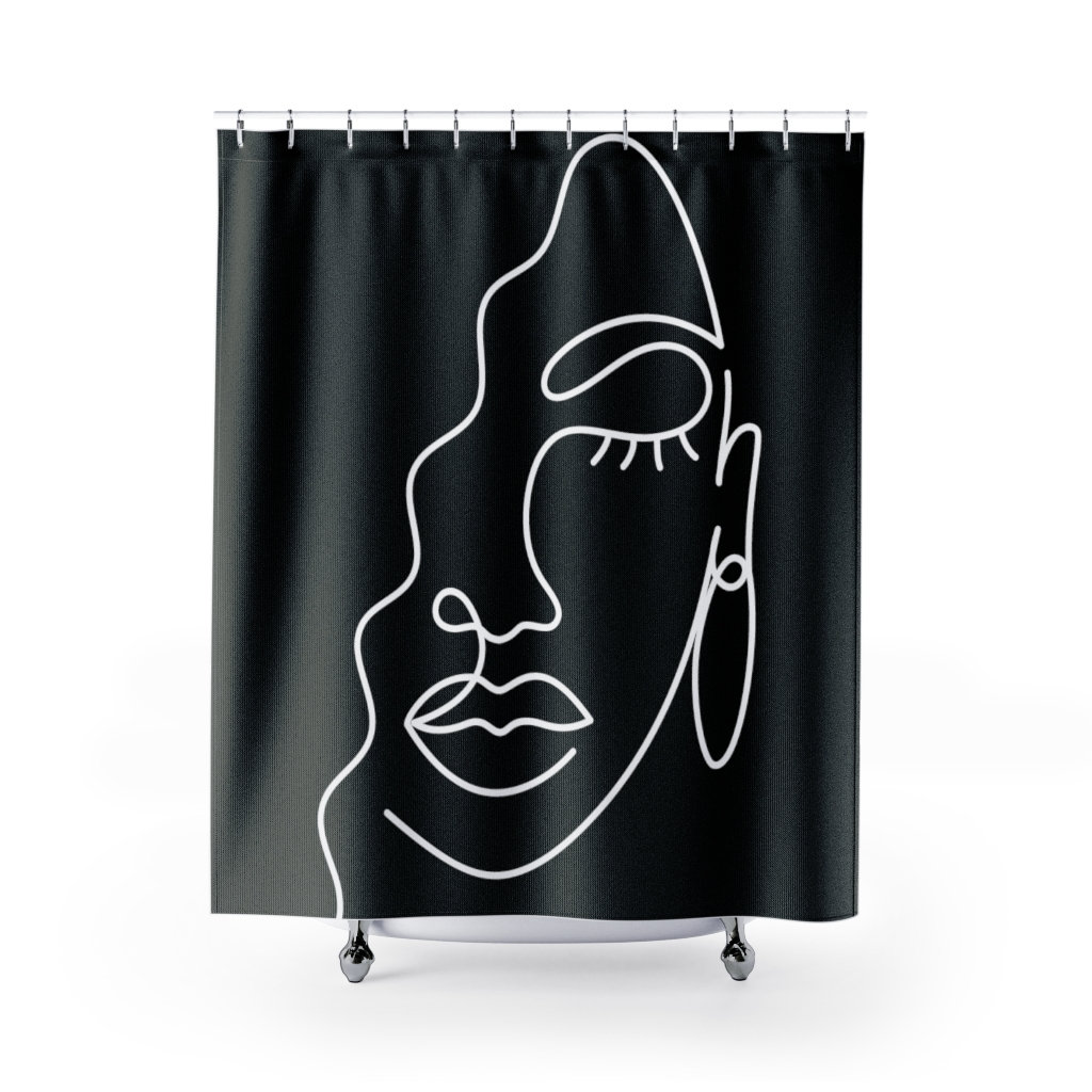 Black Woman Shower Curtains Line Art African Woman Etsy