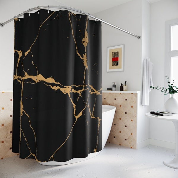Black White and Gold Shower Curtain Etsy