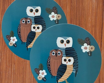Owl Themed Mini Placemat Whimsical Owl Quilted Mug Rug