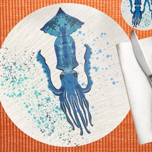 Coastal Table Mats, Beach Style Table Mats, Fish Place Settings, Round Seaside table mats, Cork backed melamine lobster/crab table mats