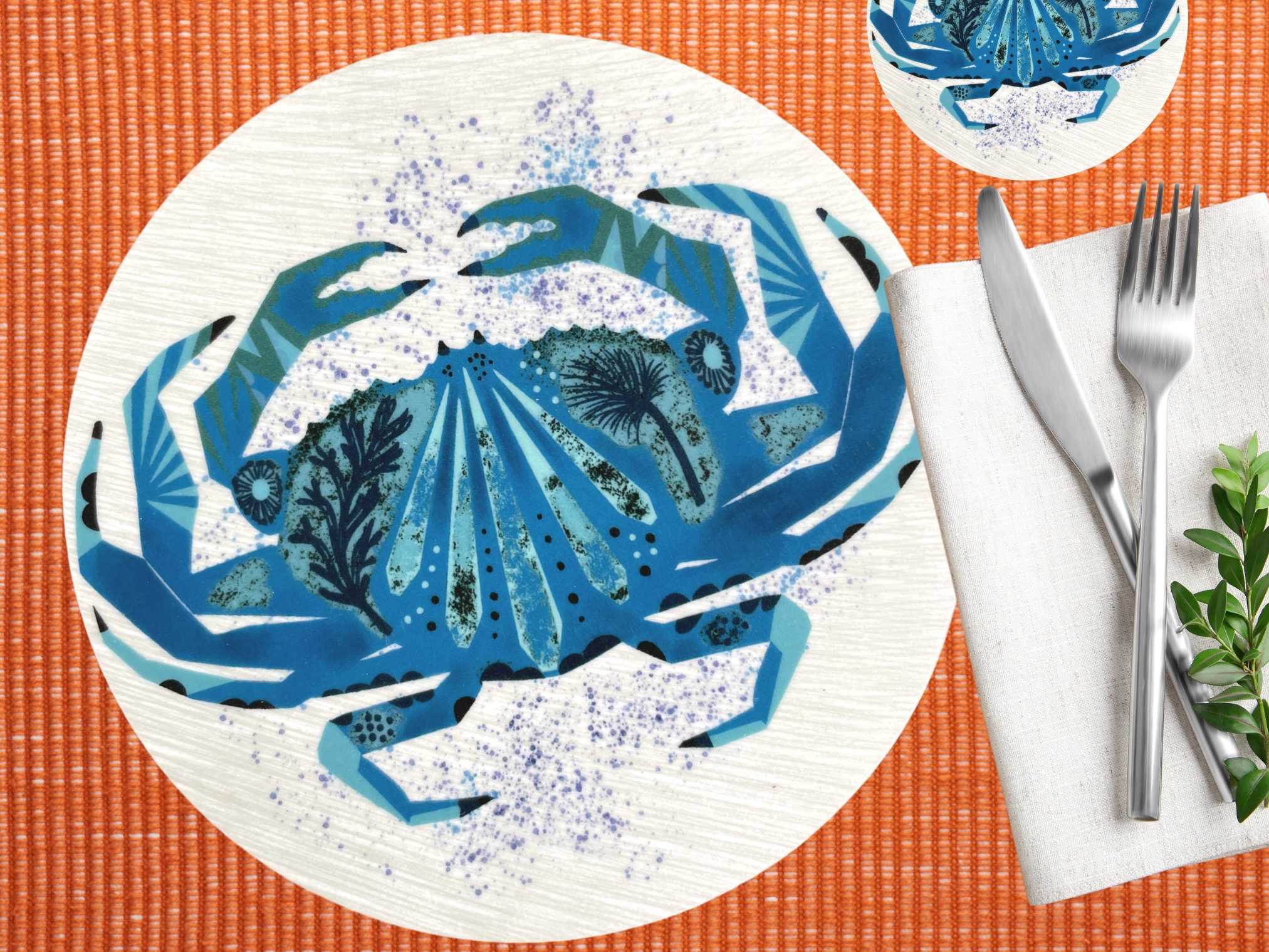 Coastal Table Mats, Beach Style Table Mats, Fish Place Settings, Round Seaside Table Mats, Cork